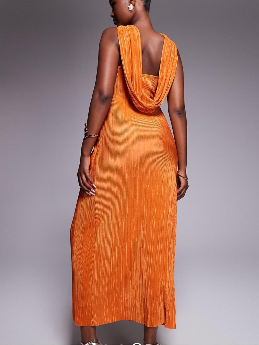 NWT ASOS Orange Halter Pleated Maxi Dress - Picture 2 of 11